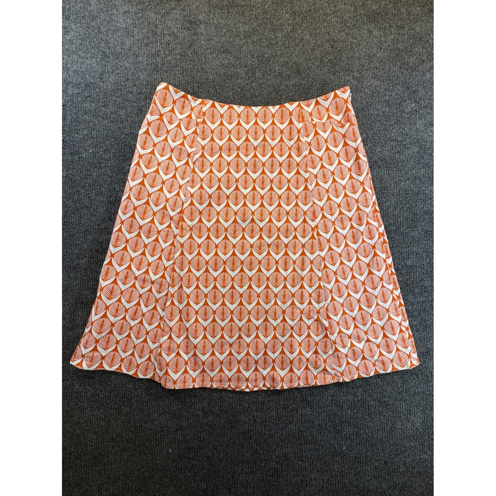 Lesley Evers Womens Orange White Geometric Leaf Print A-Line Skirt Medium